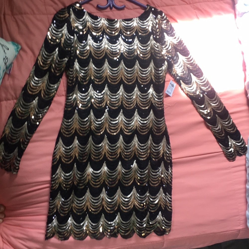 Sequined Scallop Hem Mini Dress